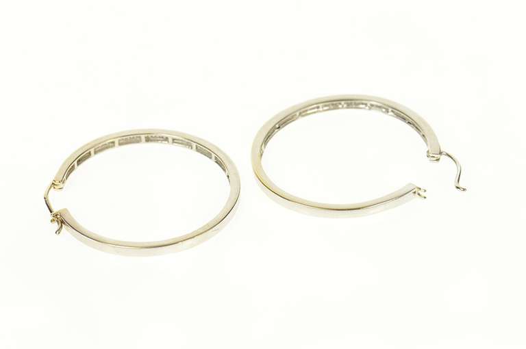 14K White Gold 0.99 Ctw Diamond Classic Statement Hoop Earrings