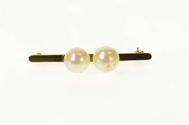 14K Yellow Gold Classic Pearl Accented Bar Statement Pin/Brooch