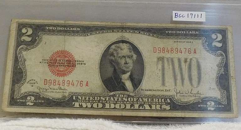 1928-G $2 Red Seal US Note, first Yr small size