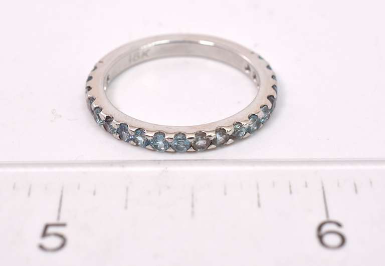 Brilliant Ladies Band Style Ring with Aquamarine Gemstones in 18K White Gold