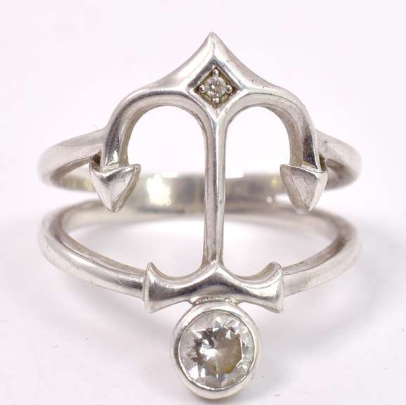 Sterling Silver Anchor Ring with Clear Gemstone
