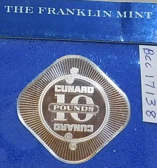 Franklin Mint: Sterling Sil Casino Chip, GEM Cameo PRF - 10 Pounds, Queen Elizabeth