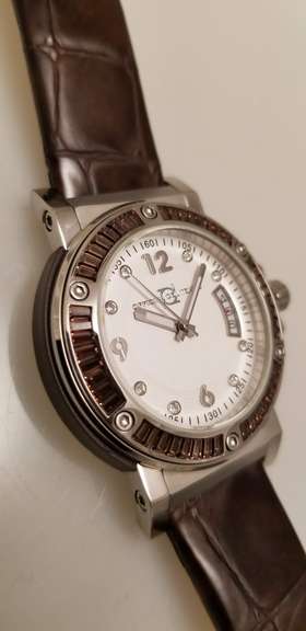 Italian elegant women’s watch Officina Del Tempo with brown crystal baguettes and crystal hour markers