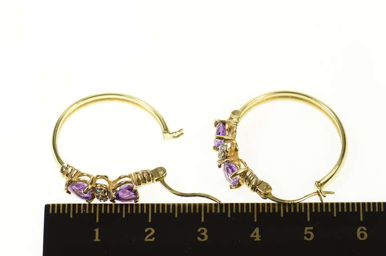 10K Yellow Gold Heart Amethyst Diamond Accent Hoop Earrings