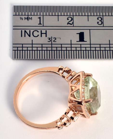 Modern Green Amethyst and Diamond Ring