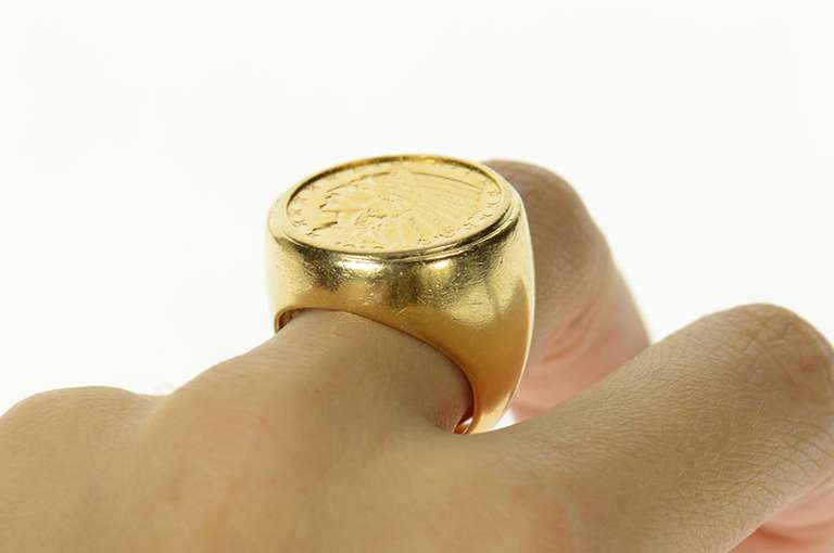 14K Yellow Gold 1912 Gold Indian Head $5 Half Eagle Coin Men's Ring