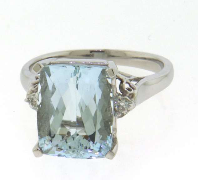 Majestic White Gold Cushion Aquamarine and Diamond Ring