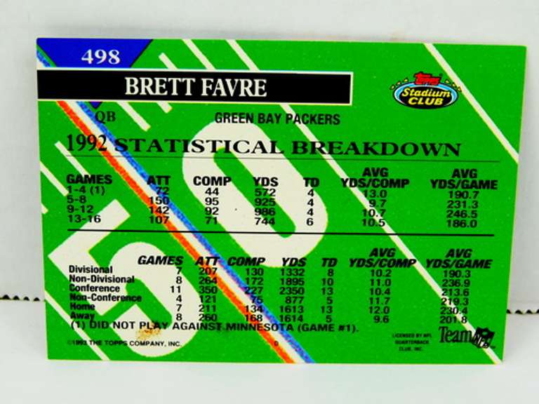 Brett Favre Stadium Club Football Card