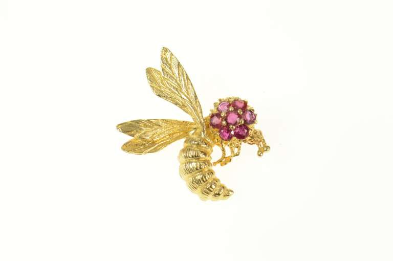 14K Yellow Gold Ruby Cluster Wasp Hornet Yellow Jacket Pin/Brooch