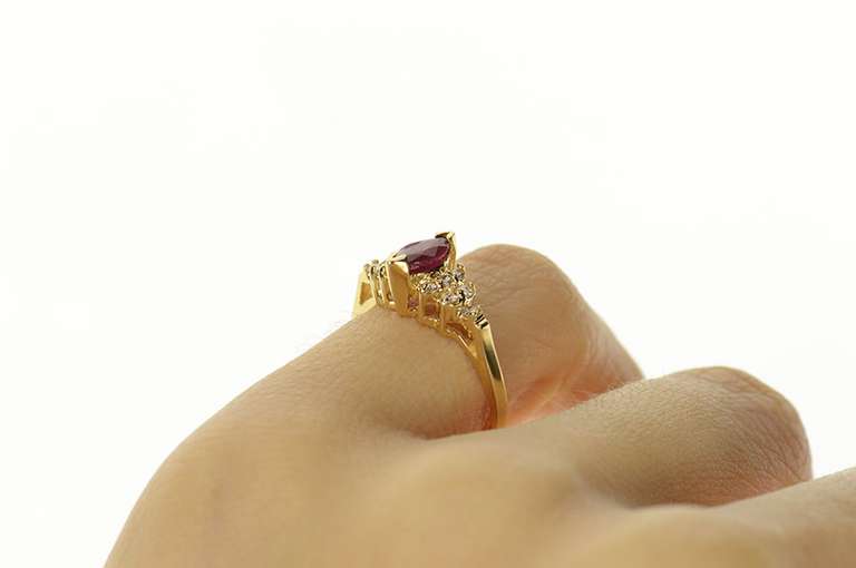 14K Yellow Gold Marquise Ruby Diamond Cluster Accent Ring