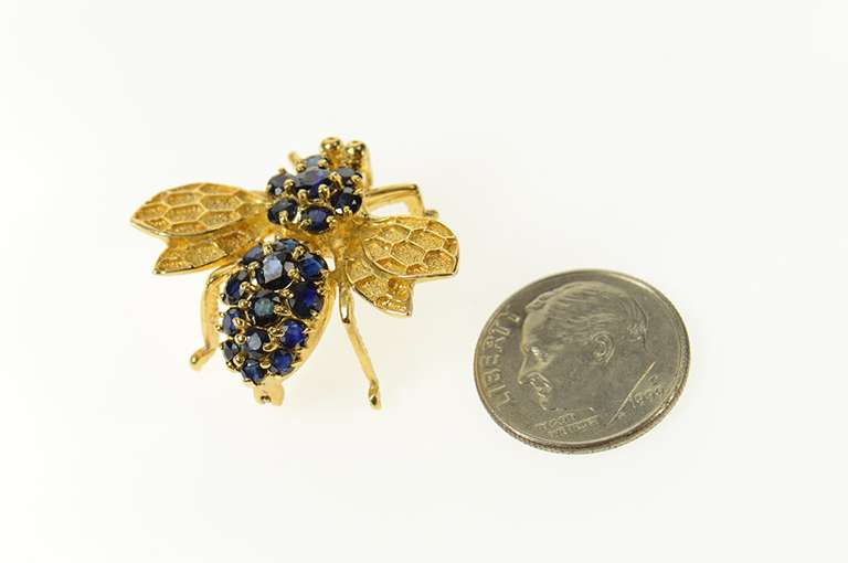 14K Yellow Gold Sapphire Encrusted Bumble Honey Bee Pin/Brooch