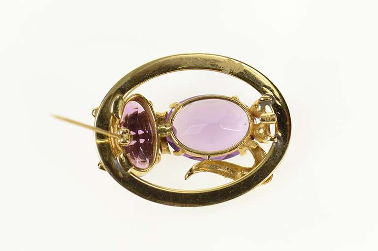 14K Yellow Gold Amethyst Seed Pearl Syn. Sapphire Cat Oval Pin/Brooch