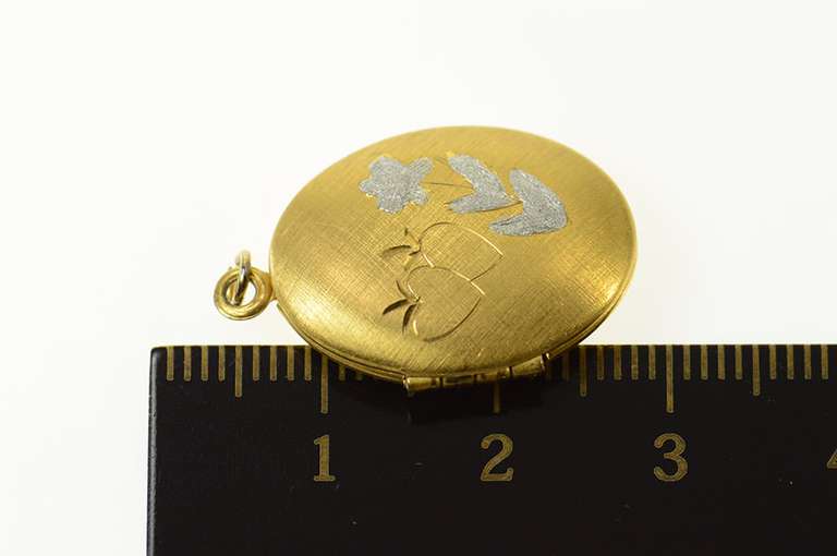 Gold Plated Two Tone Floral Fruit Motif Oval Photo Picture Pendant