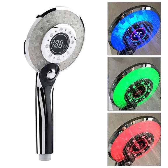 LED Light LCD Display Shower Head