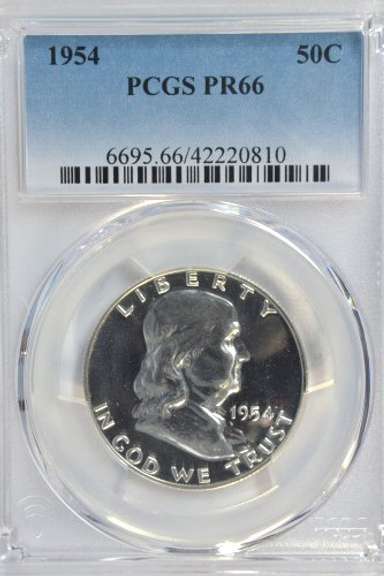 Superb Gem Proof 1954 Franklin Half Dollar. PCGS PR66