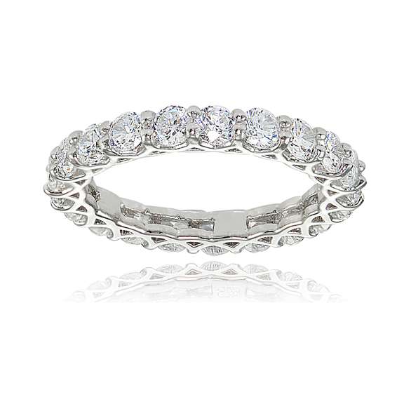 Sterling Silver Cubic Zirconia 3mm Round-cut Eternity Band Ring