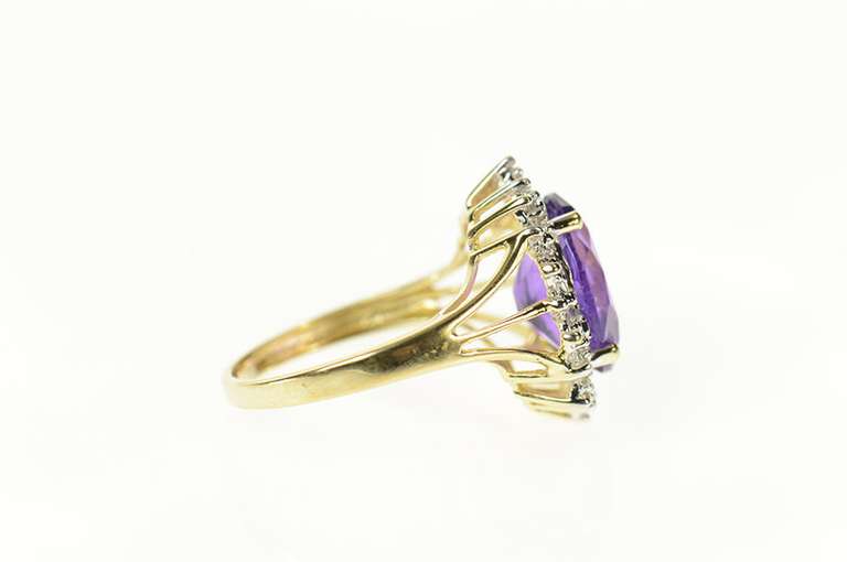 14K Yellow Gold Oval Amethyst Diamond Halo Cocktail Ring