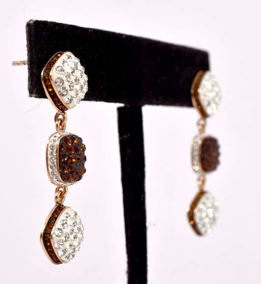 Rose Gold Plated Sterling Silver Alternating Clear And Amber Colored Earrings.