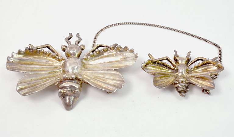 Interesting Double Bug Chained Pins in Sterling Silver