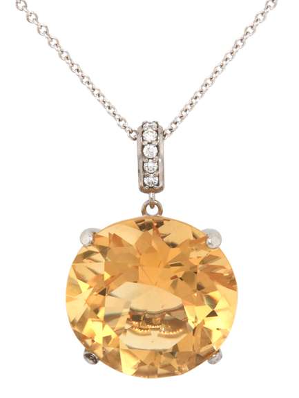 Powerful 18kt Citrine and Diamond Pendant on Chain