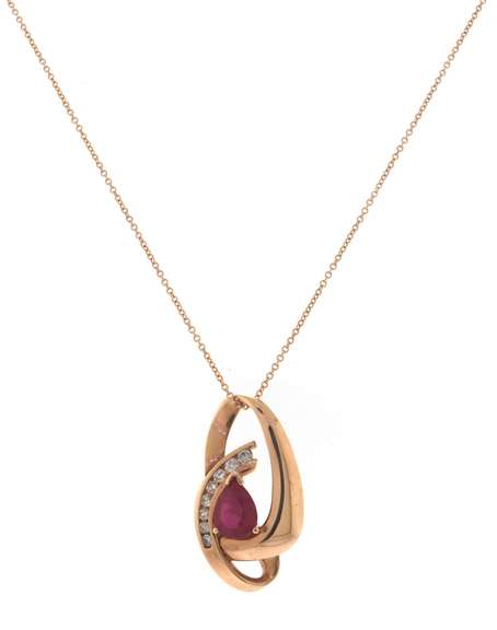 Attractive Rose Gold Ruby and Diamond Pendant on Chain