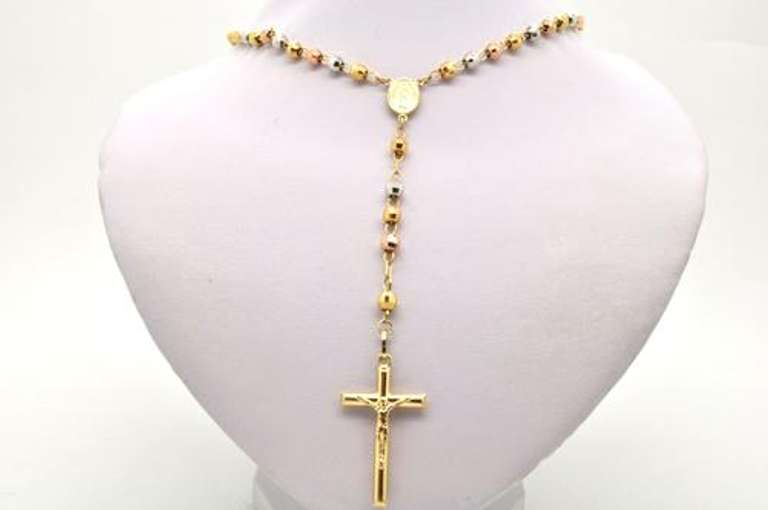14 KT TRI COLOR ROSARY NECKLACE