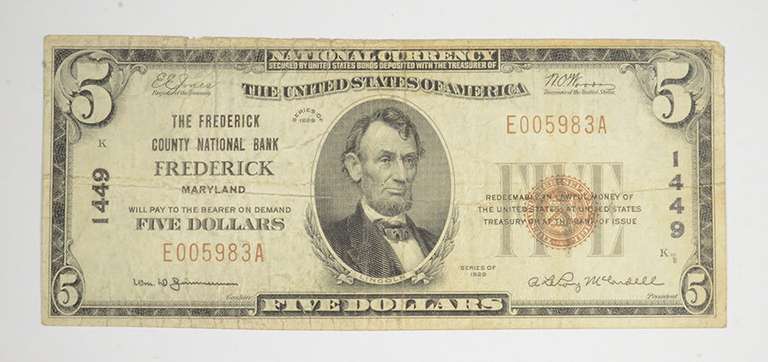 1929 $10 Frederick, Maryland United States National Currency