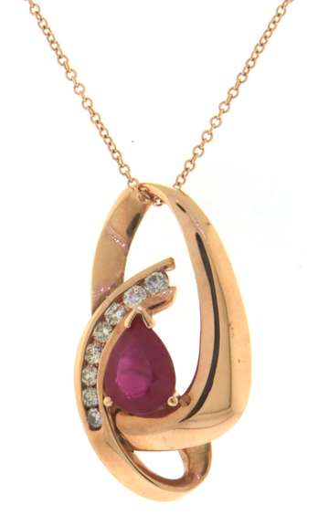 Attractive Rose Gold Ruby and Diamond Pendant on Chain