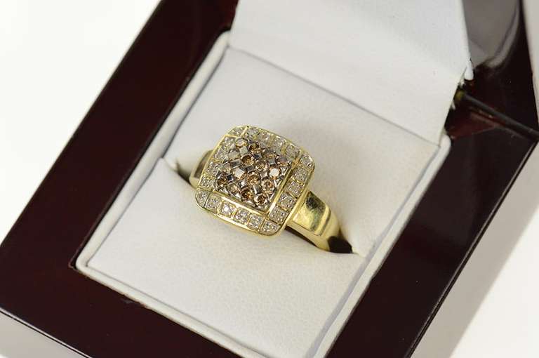 14K Yellow Gold 0.39 Ctw Fancy & White Diamond Halo Statement Ring