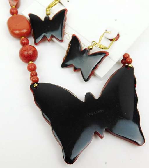 Vintage Lee Sands Butterfly Gemstone Necklace & Earrings