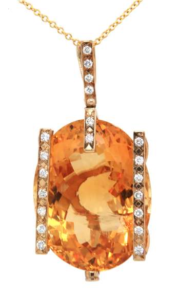 Fantastic 14kt YG Natural Oval Citrine and Diamond Necklace