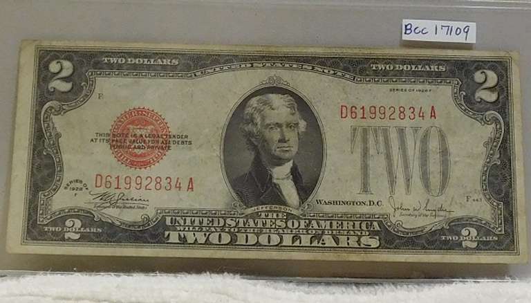 1928-F $2 Red Seal US Note, first Yr small size