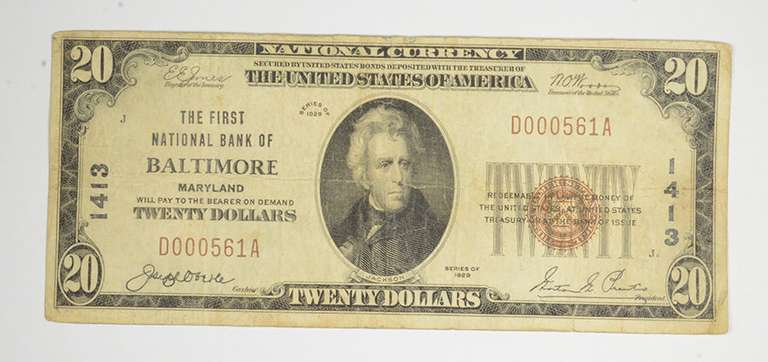 1929 $20 Baltimore, Maryland United States National Currency
