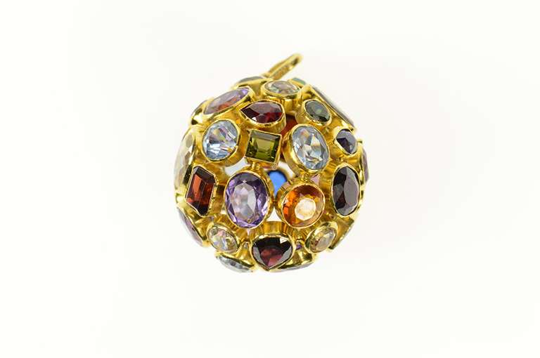 18K Yellow Gold 1960's Multi Gemstone Sputnik Ball Statement Pendant