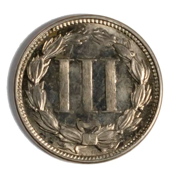 1865 Unc 3 Cent Nickel with Die Clashs