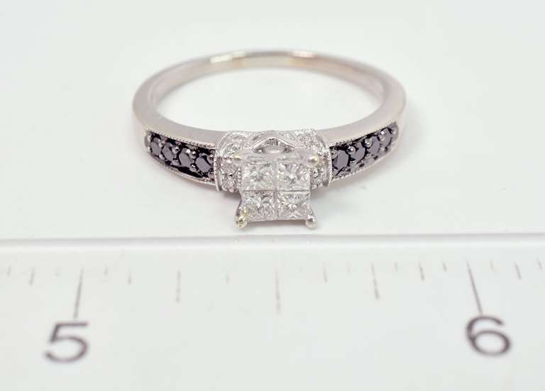 White and Black Diamond Ring in White GOld