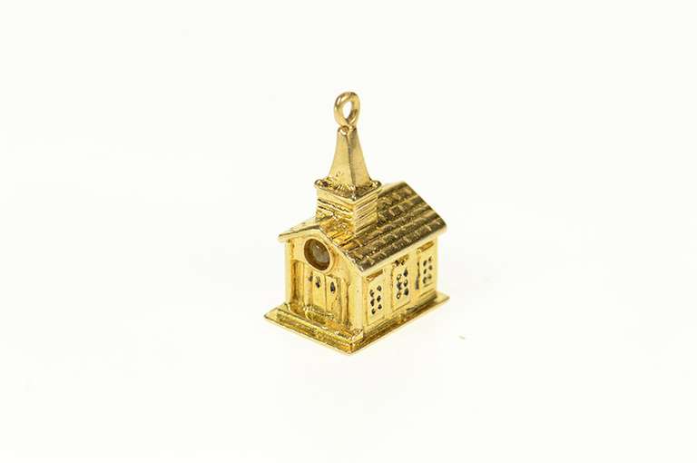 14K Yellow Gold 3D Church Chapel Lords Prayer Stanhope Charm/Pendant