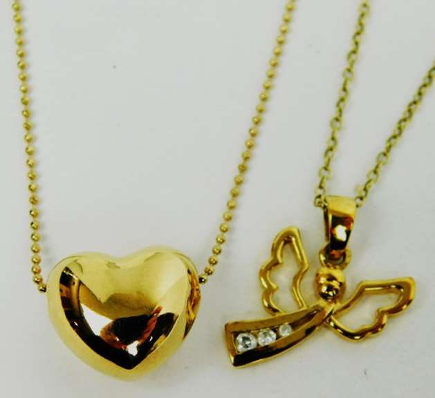 2 Sterling Vermeil Necklaces - Heart & Angel
