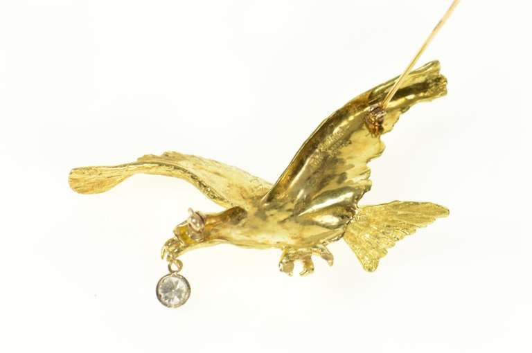 18K Yellow Gold 0.49 Ctw Diamond Ruby Eyed Eagle Cellino Pin/Brooch