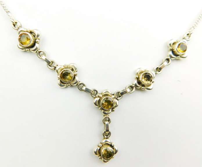 Pretty Sterling Silver Necklace of Citrines