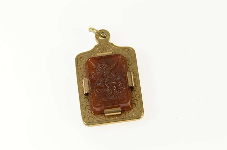 Gold Filled Black Onyx Carnelian Roman Soldier Chariot Charm/Pendant