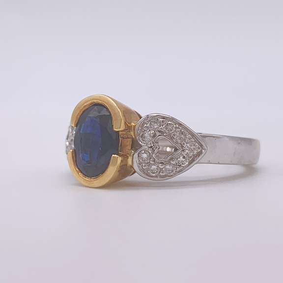 18kt Gold, Blue Sapphire, & Diamond Ring