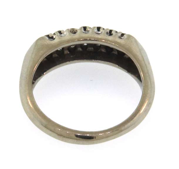 14k white gold diamond band ring with shared prong setting