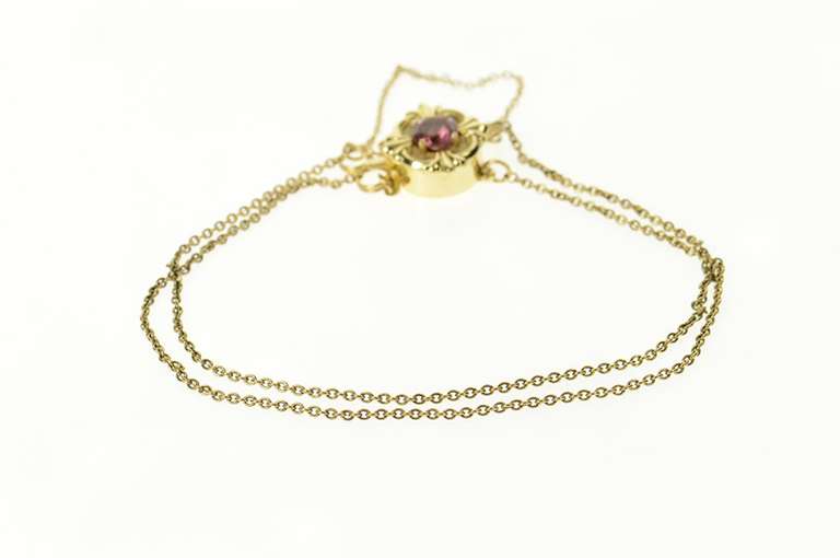 14K Yellow Gold Victorian Pink Topaz Retro Ornate Slide Charm Bracelet