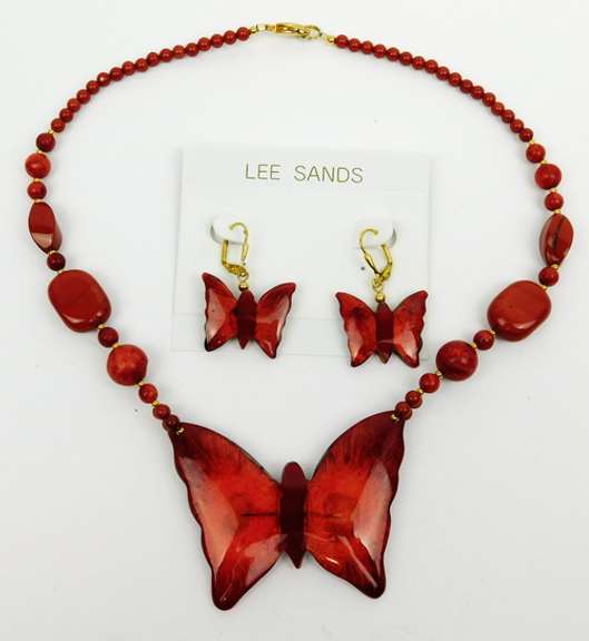 Vintage Lee Sands Butterfly Gemstone Necklace & Earrings