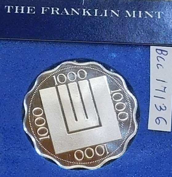 Franklin Mint: Sterling Sil Casino Chip, GEM Cameo PRF - 1000 ????, Portugal