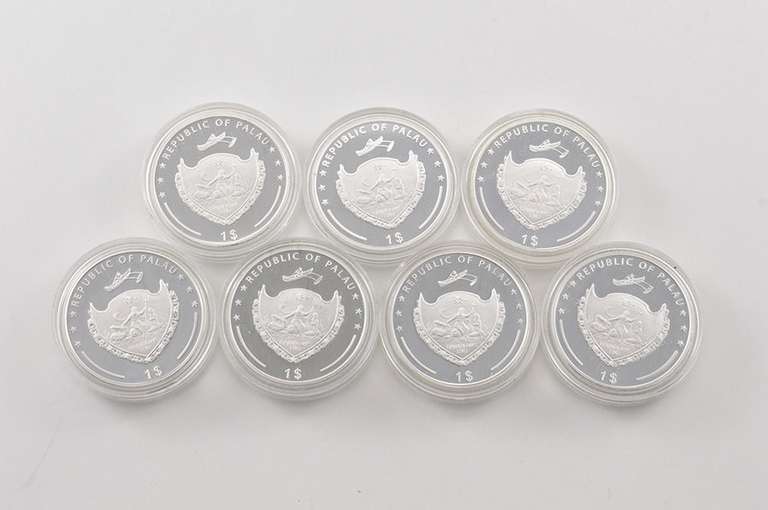 2009 Palau $1 27g Silver Plated Copper - 7 Coin Set - Display & COA