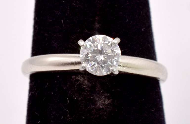 Classic Solitaire Diamond Set in Engraved 14K White Gold Ring