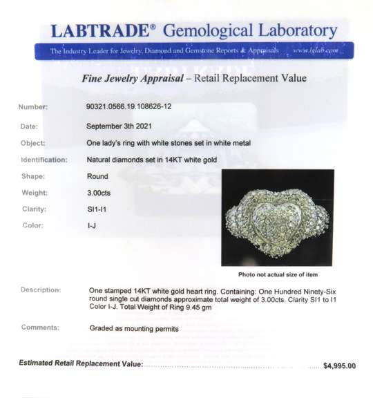 Exciting White Gold 3ctw Diamond Pave Heart Ring