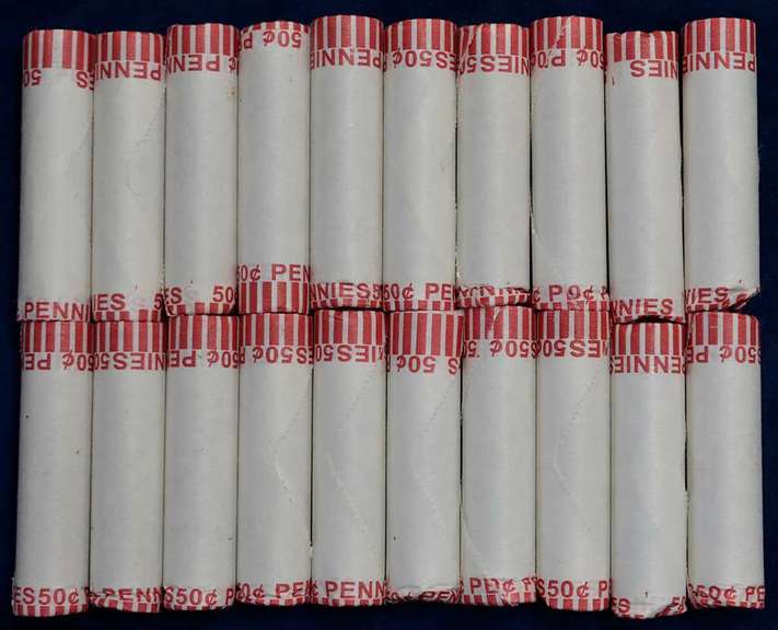 20 Unsearched Indian Cents Rolls, Machine Rolled In The 1980s Estate.
